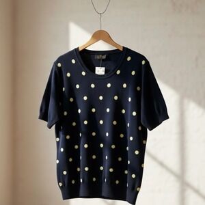 Eugen Klein Polka Dot Short Sleeve Pullover Knit Sweater Size 16 Modal Blend